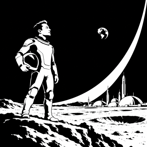 Astronaut on a distant surface looking back at Earth
